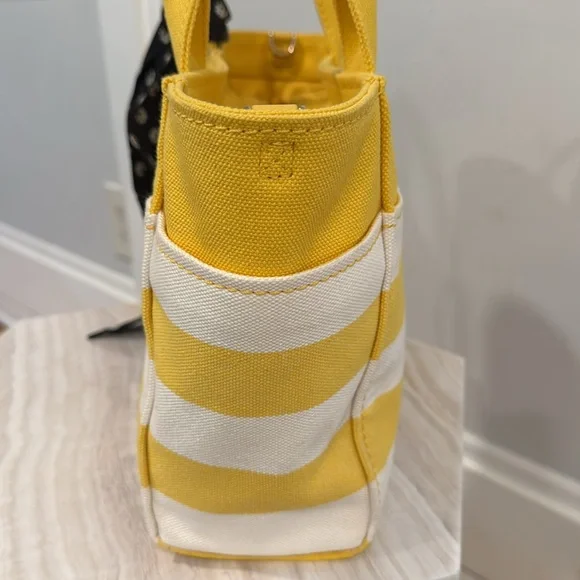 Kate Spade Bag Yellow White Striped Canvas Logo Small Tote Bag - Picture 6 of 17